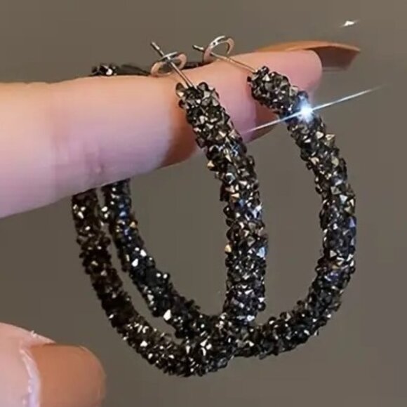 Crystal Rhinestone Hoop Earrings - Picture 1 of 4